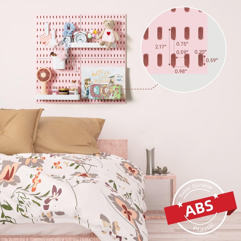 VUSIGN Pegboard Combination Wall Organizer Kit, 4 Pieces Pegboards and 17 Accessories Modular Hanging, Wall Mount Display Peg Board Panel Kits for Bedroom, Home, Office, Bathroom, 22" x 22", Pink - Image 5